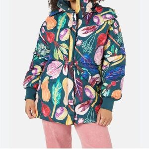 Gorman Green and Red Puffer Jacket with Bold Floral Design